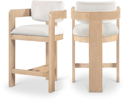 Selene Cream Velvet Upholstered Counter Stool , 1 Piece (Style 1)