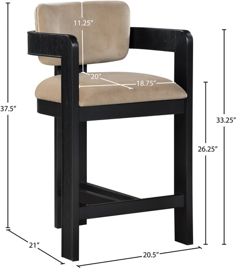 Selene Beige Velvet Upholstered Counter Stool , 1 Piece (Style 1)