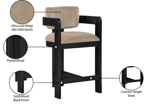 Selene Beige Velvet Upholstered Counter Stool , 1 Piece (Style 1)