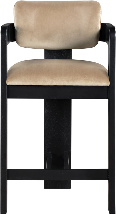 Selene Beige Velvet Upholstered Counter Stool , 1 Piece (Style 1)