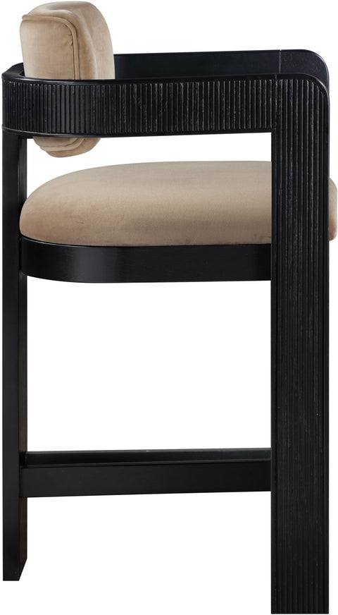 Selene Beige Velvet Upholstered Counter Stool , 1 Piece (Style 1)