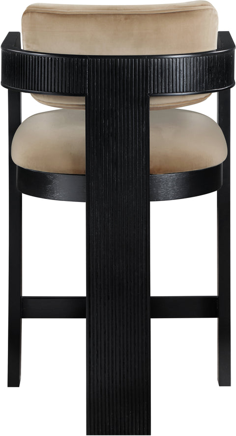 Selene Beige Velvet Upholstered Counter Stool , 1 Piece (Style 1)