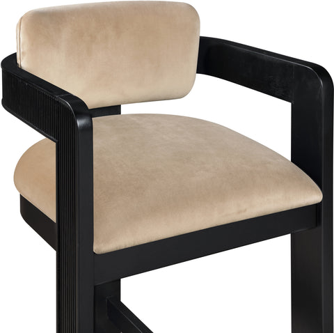 Selene Beige Velvet Upholstered Counter Stool , 1 Piece (Style 1)