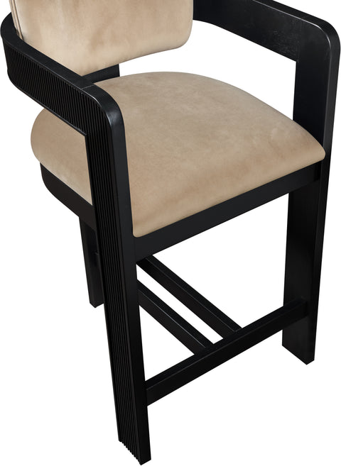 Selene Beige Velvet Upholstered Counter Stool , 1 Piece (Style 1)