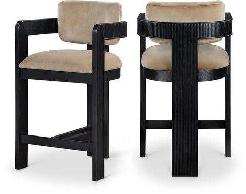 Selene Beige Velvet Upholstered Counter Stool , 1 Piece (Style 1)