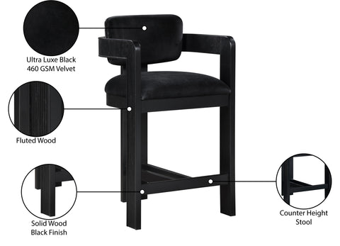 Selene Black Velvet Upholstered Counter Stool , 1 Piece (Style 2)