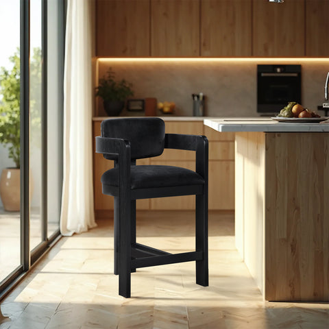 Selene Black Velvet Upholstered Counter Stool , 1 Piece (Style 2)
