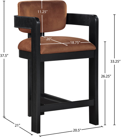 Selene Cognac Velvet Upholstered Counter Stool , 1 Piece (Style 2)