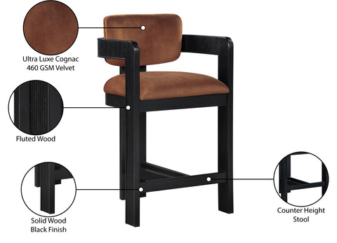 Selene Cognac Velvet Upholstered Counter Stool , 1 Piece (Style 2)