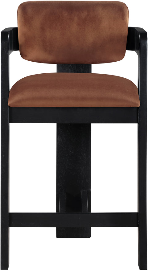 Selene Cognac Velvet Upholstered Counter Stool , 1 Piece (Style 2)
