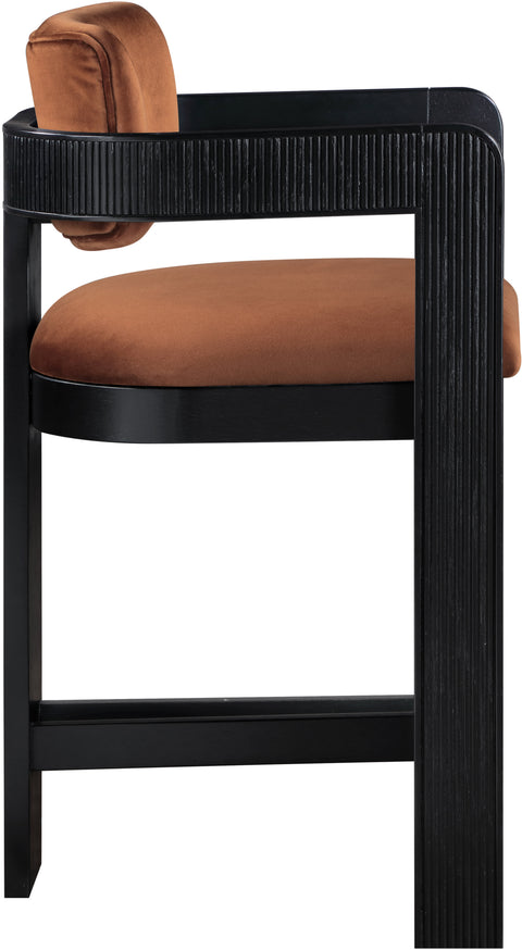 Selene Cognac Velvet Upholstered Counter Stool , 1 Piece (Style 2)
