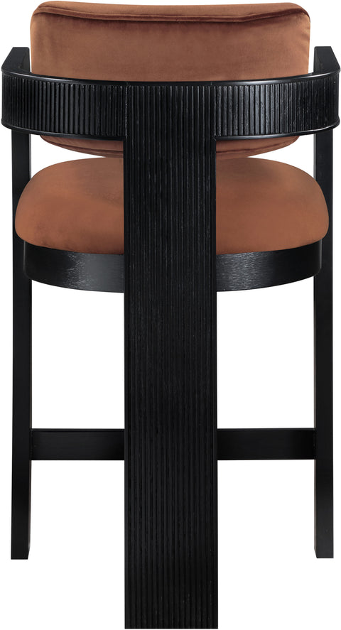 Selene Cognac Velvet Upholstered Counter Stool , 1 Piece (Style 2)