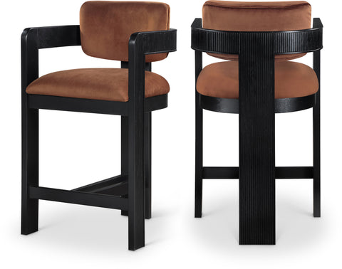 Selene Cognac Velvet Upholstered Counter Stool , 1 Piece (Style 2)