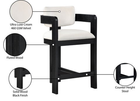 Selene Cream Velvet Upholstered Counter Stool , 1 Piece (Style 2)