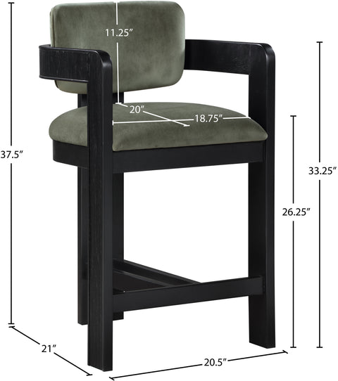 Selene Green Velvet Upholstered Counter Stool , 1 Piece (Style 1)
