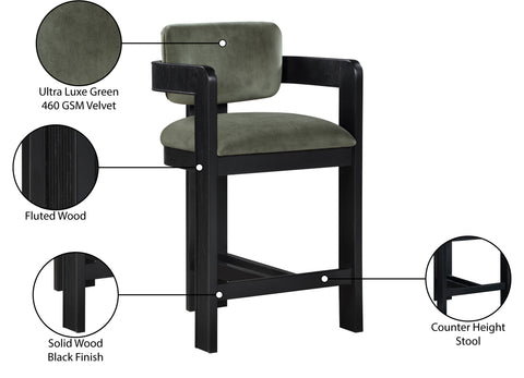 Selene Green Velvet Upholstered Counter Stool , 1 Piece (Style 1)