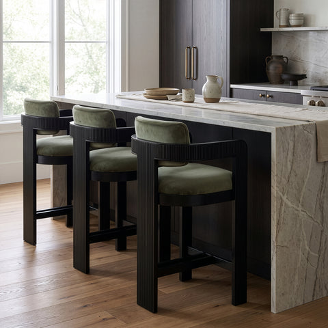 Selene Green Velvet Upholstered Counter Stool , 1 Piece (Style 1)