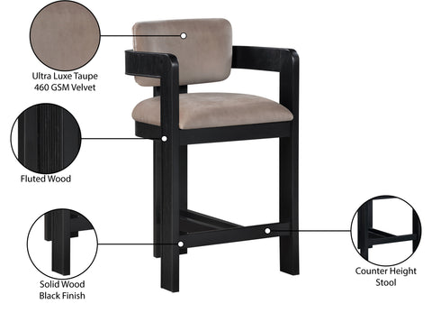Selene Taupe Velvet Upholstered Counter Stool , 1 Piece (Style 1)