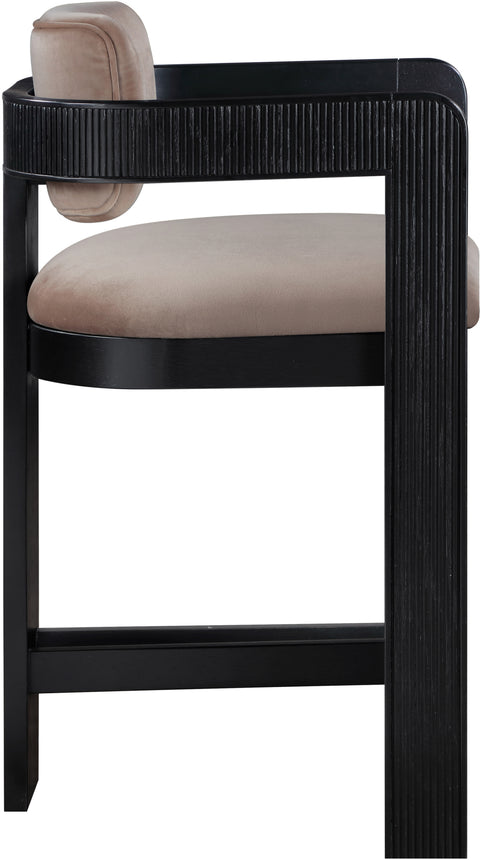 Selene Taupe Velvet Upholstered Counter Stool , 1 Piece (Style 1)