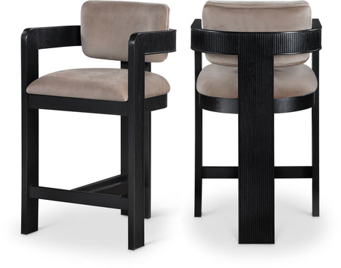 Selene Taupe Velvet Upholstered Counter Stool , 1 Piece (Style 1)