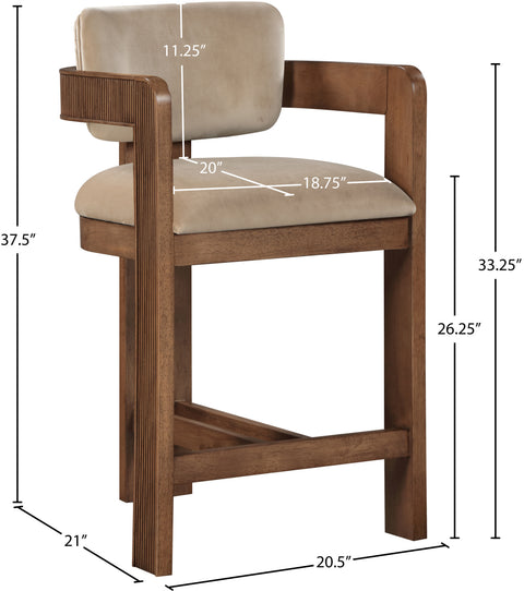 Selene Beige Velvet Upholstered Counter Stool , 1 Piece (Style 2)