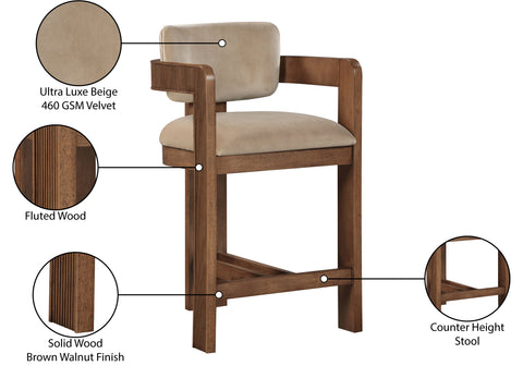 Selene Beige Velvet Upholstered Counter Stool , 1 Piece (Style 2)