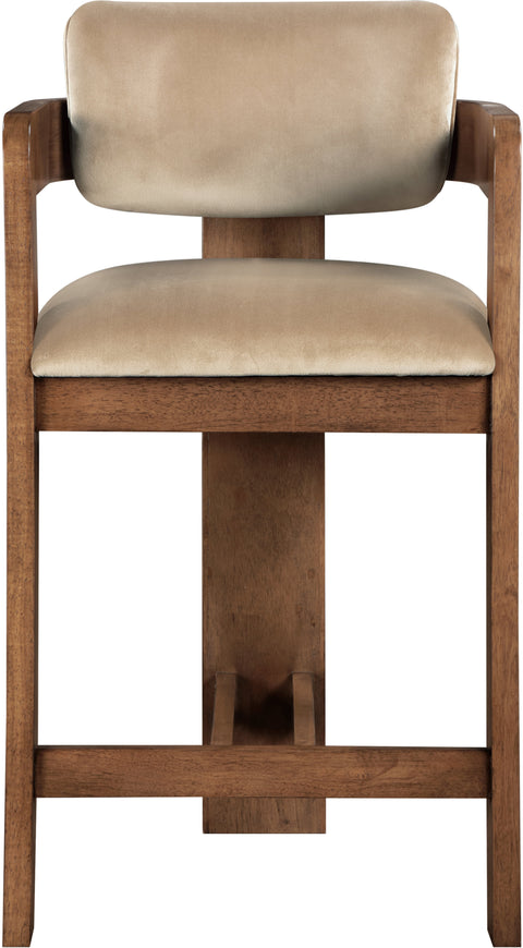 Selene Beige Velvet Upholstered Counter Stool , 1 Piece (Style 2)