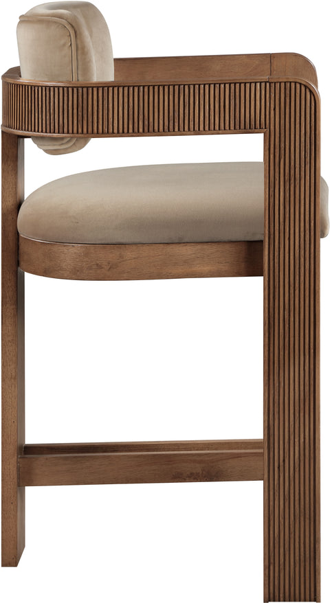 Selene Beige Velvet Upholstered Counter Stool , 1 Piece (Style 2)