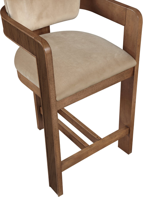 Selene Beige Velvet Upholstered Counter Stool , 1 Piece (Style 2)