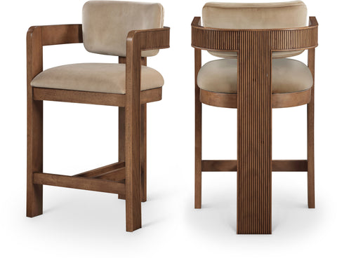 Selene Beige Velvet Upholstered Counter Stool , 1 Piece (Style 2)