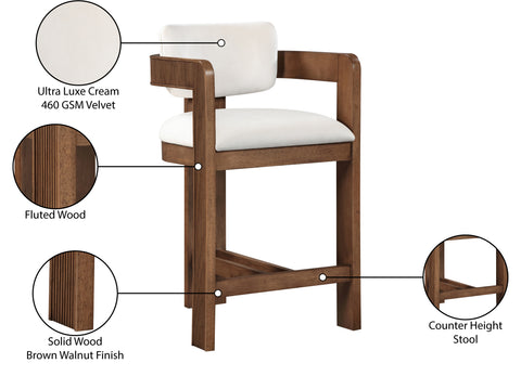 Selene Cream Velvet Upholstered Counter Stool , 1 Piece (Style 3)