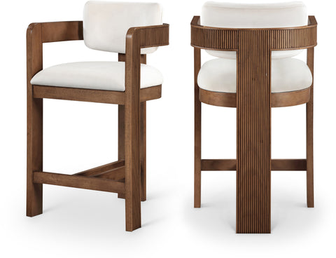 Selene Cream Velvet Upholstered Counter Stool , 1 Piece (Style 3)