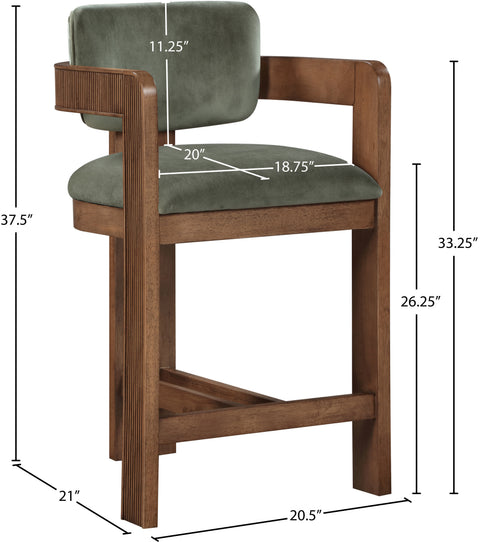 Selene Green Velvet Upholstered Counter Stool , 1 Piece (Style 2)