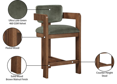 Selene Green Velvet Upholstered Counter Stool , 1 Piece (Style 2)