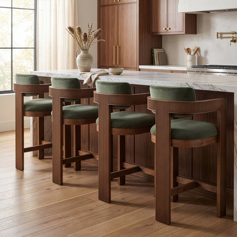 Selene Green Velvet Upholstered Counter Stool , 1 Piece (Style 2)