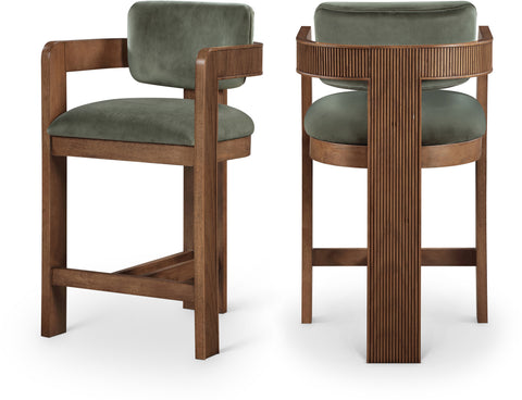 Selene Green Velvet Upholstered Counter Stool , 1 Piece (Style 2)
