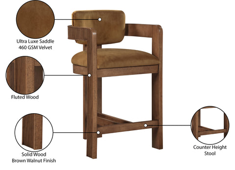Selene Saddle Velvet Upholstered Counter Stool , 1 Piece (Style 3)