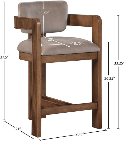 Selene Taupe Velvet Upholstered Counter Stool , 1 Piece (Style 2)