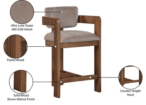 Selene Taupe Velvet Upholstered Counter Stool , 1 Piece (Style 2)