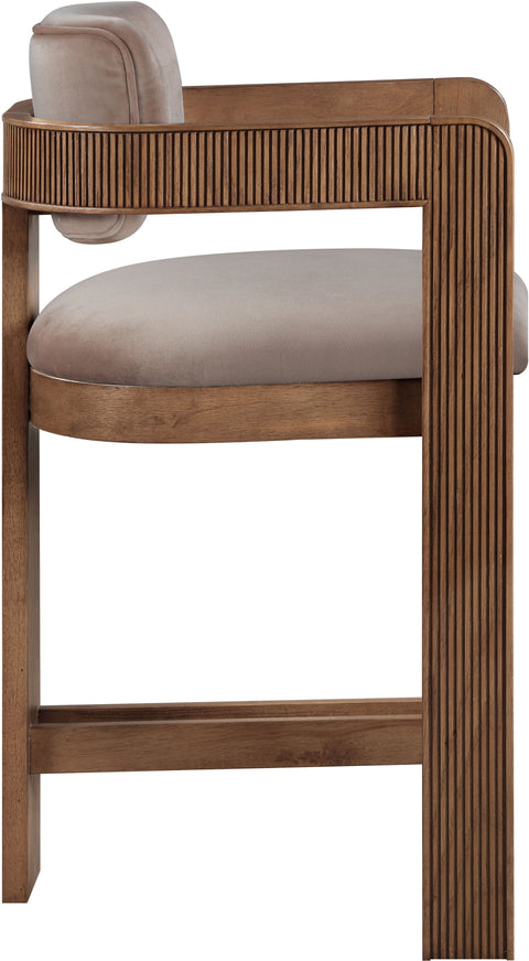 Selene Taupe Velvet Upholstered Counter Stool , 1 Piece (Style 2)