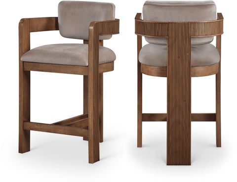 Selene Taupe Velvet Upholstered Counter Stool , 1 Piece (Style 2)