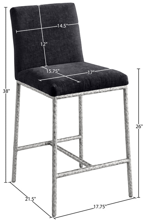 Florence Black Chenille Fabric Upholstered Counter Stool , 2-Piece (Style 3)