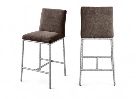 Florence Brown Chenille Fabric Upholstered Counter Stool , 2-Piece (Style 2)