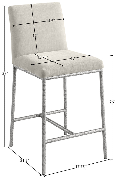 Florence Cream Chenille Fabric Upholstered Counter Stool , 2-Piece (Style 3)