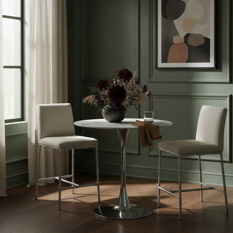 Florence Cream Chenille Fabric Upholstered Counter Stool , 2-Piece (Style 3)