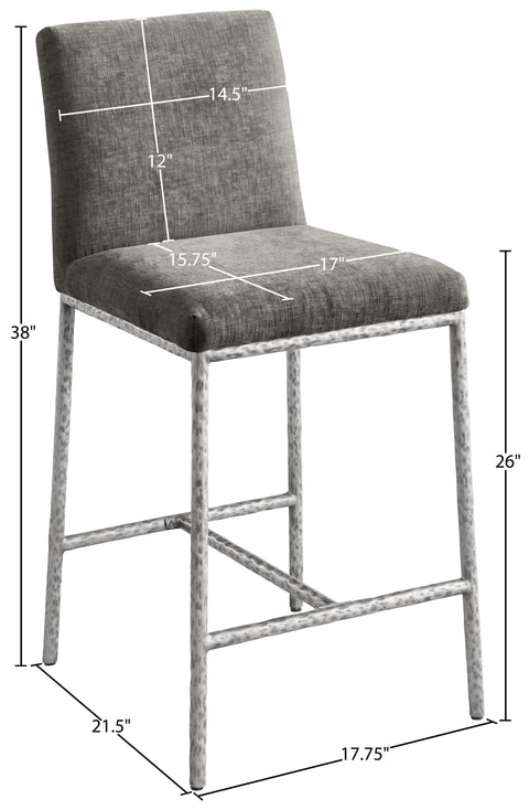 Florence Grey Chenille Fabric Upholstered Counter Stool , 2-Piece (Style 2)