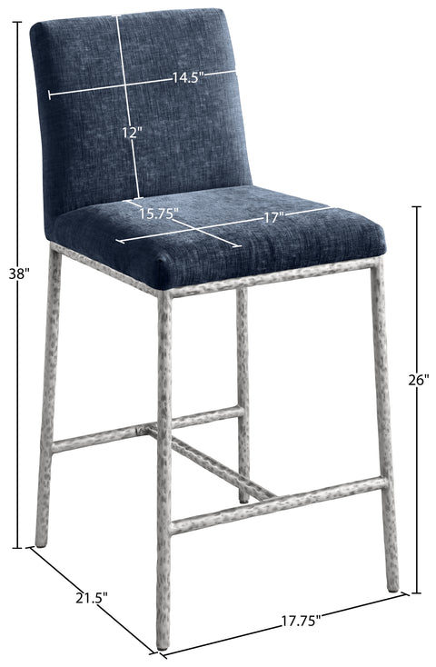 Florence Navy Chenille Fabric Upholstered Counter Stool , 2-Piece (Style 2)