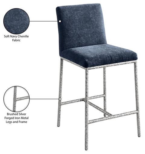 Florence Navy Chenille Fabric Upholstered Counter Stool , 2-Piece (Style 2)