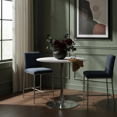 Florence Navy Chenille Fabric Upholstered Counter Stool , 2-Piece (Style 2)