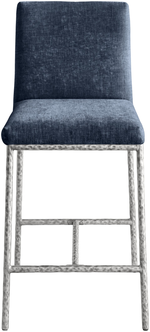 Florence Navy Chenille Fabric Upholstered Counter Stool , 2-Piece (Style 2)